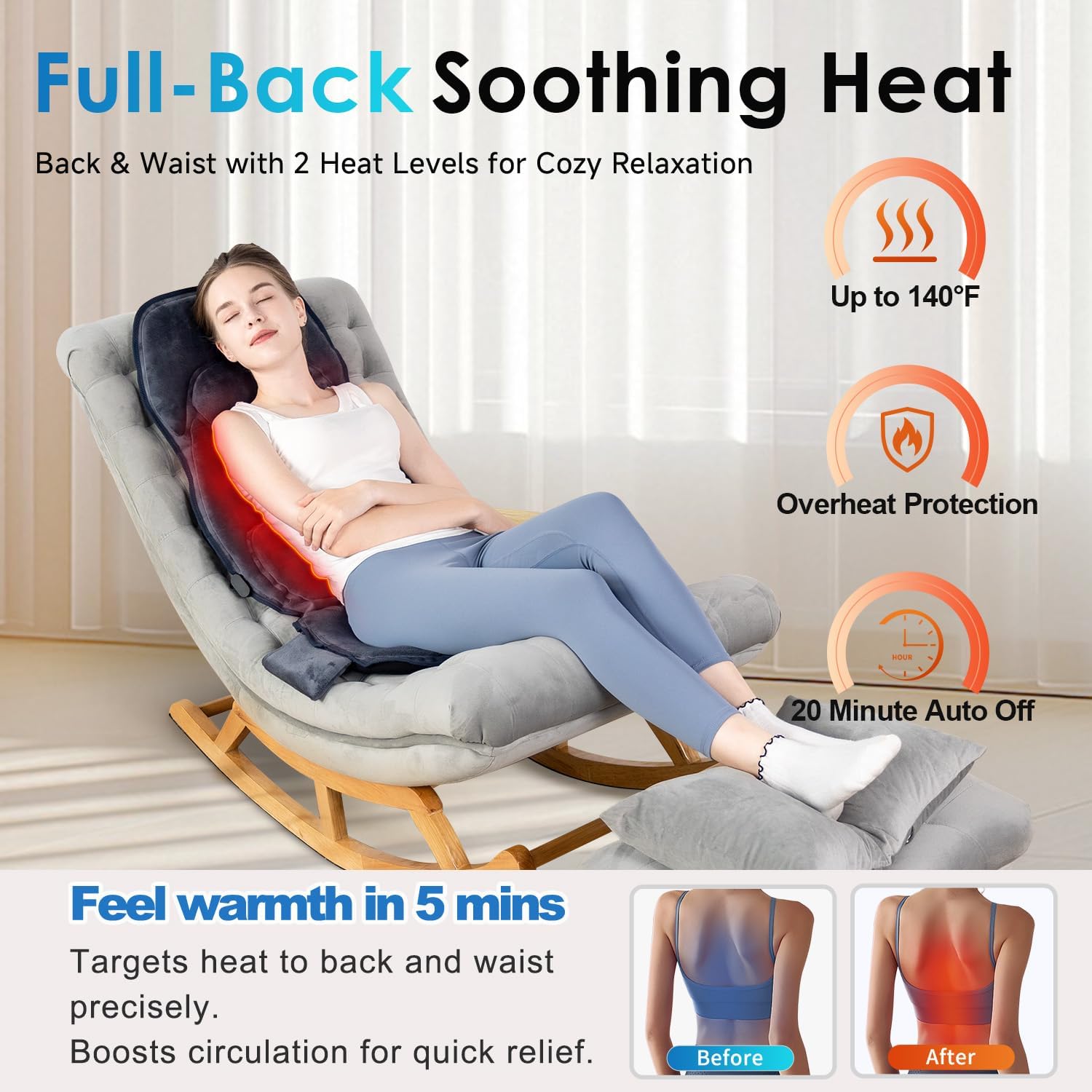 Comrelax Full Body Massage Seat Cushion with Heat, 8 Vibration Motors & 2 Heating Levels