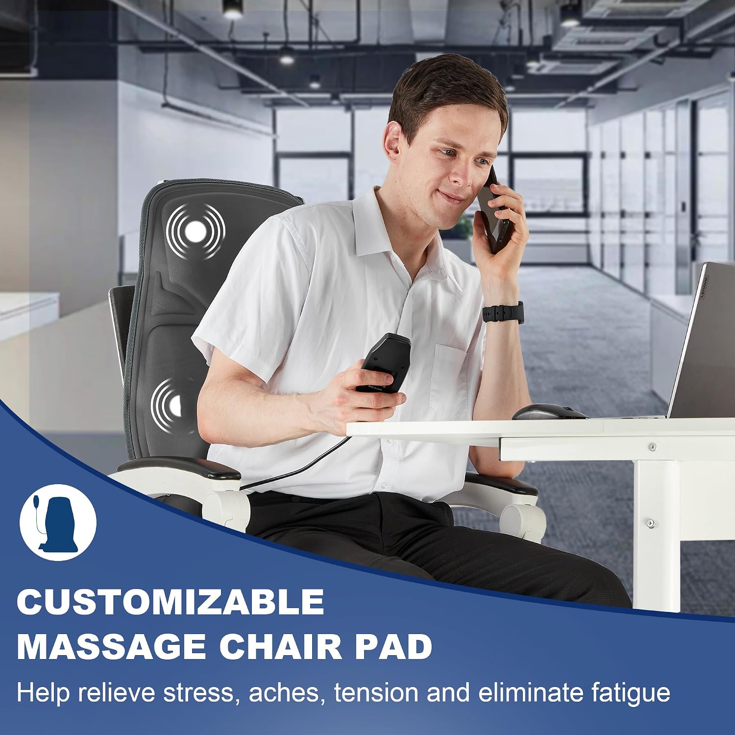 Massager Seat Cushion, Heating Back Massage Chair Pad 10 Vibrating Massage Nodes for Pain Relief Deep Tissue Portable for Home Office Chair(Grey)