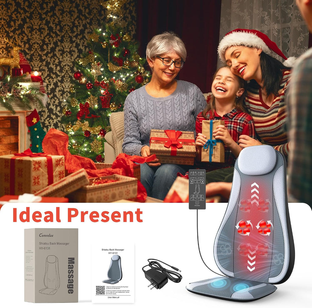 Shiatsu Back Massager with Heat & Cooling, Kneading Rolling Vibration Chair Massager for Deep Tissue Pain Relief, Massage Chair Pad for Home & Office
