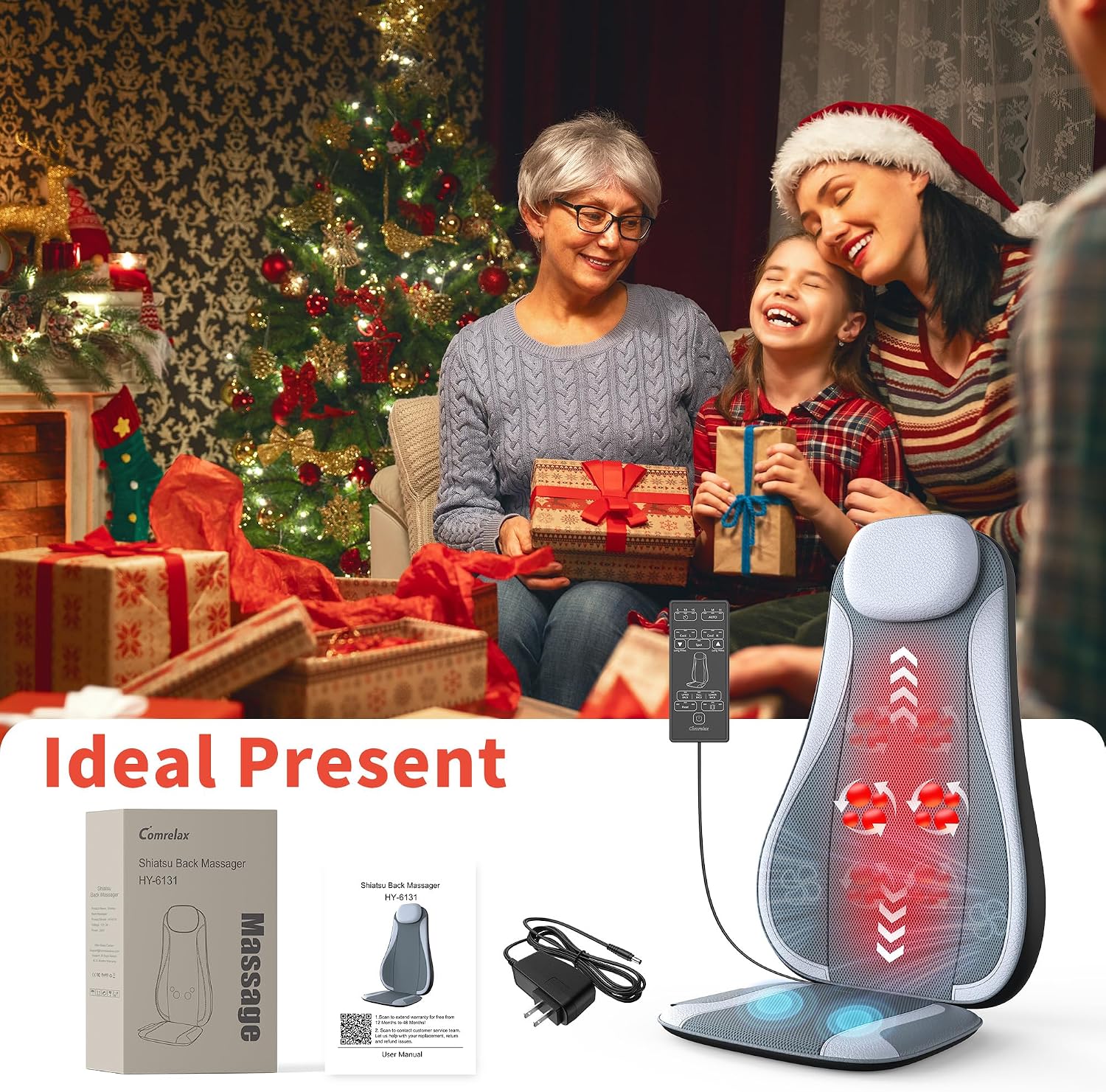 Shiatsu Back Massager with Heat & Cooling, Kneading Rolling Vibration Chair Massager for Deep Tissue Pain Relief, Massage Chair Pad for Home & Office