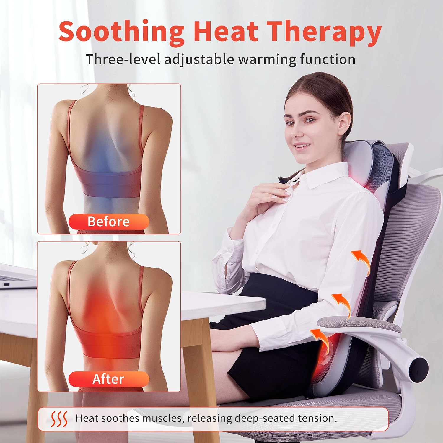 Shiatsu Back Massager with Heat & Cooling, Kneading Rolling Vibration Chair Massager for Deep Tissue Pain Relief, Massage Chair Pad for Home & Office