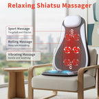 Shiatsu Back Massager with Heat & Cooling, Kneading Rolling Vibration Chair Massager for Deep Tissue Pain Relief, Massage Chair Pad for Home & Office