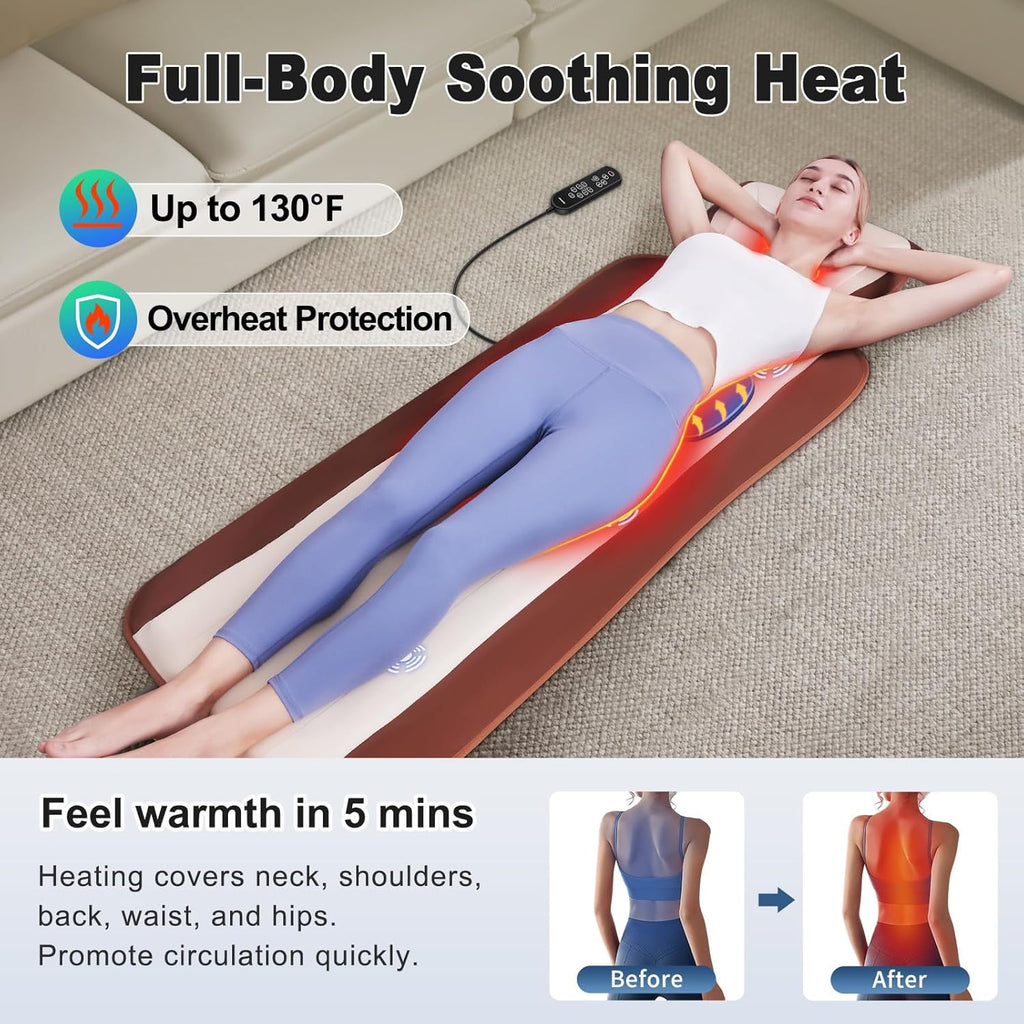 Full Body Vibration Massage Mat with Heat, Adjustable Lumbar Support, Massage Pad for Bed, Sofa & Recliner, Full Body Massage Pad for Home Relaxation and Everyday Comfort, Gift for Father & Mom