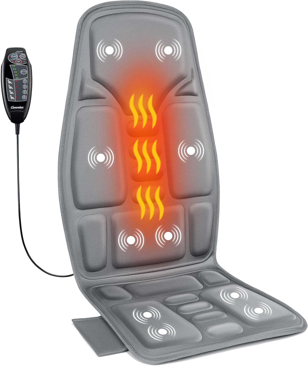 Massager Seat Cushion, Heating Back Massage Chair Pad 10 Vibrating Massage Nodes for Pain Relief Deep Tissue Portable for Home Office Chair(Grey)