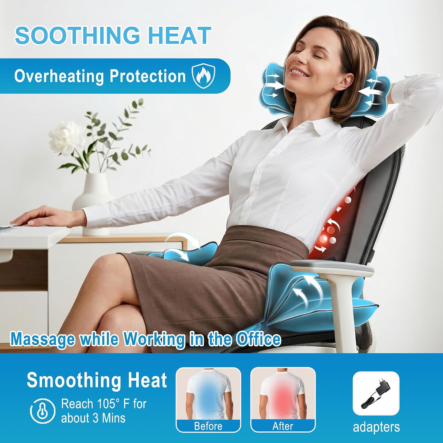Shiatsu Massage Cushion with Heat, Moving Kneading Neck and Back Massager with Wraparound Neck Support, Seat Side Support and Vibration for Recliner, Sofa and Home Office